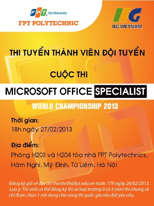 Tuyển chọn thành viên Microsoft Office Specialist World Championship 2013