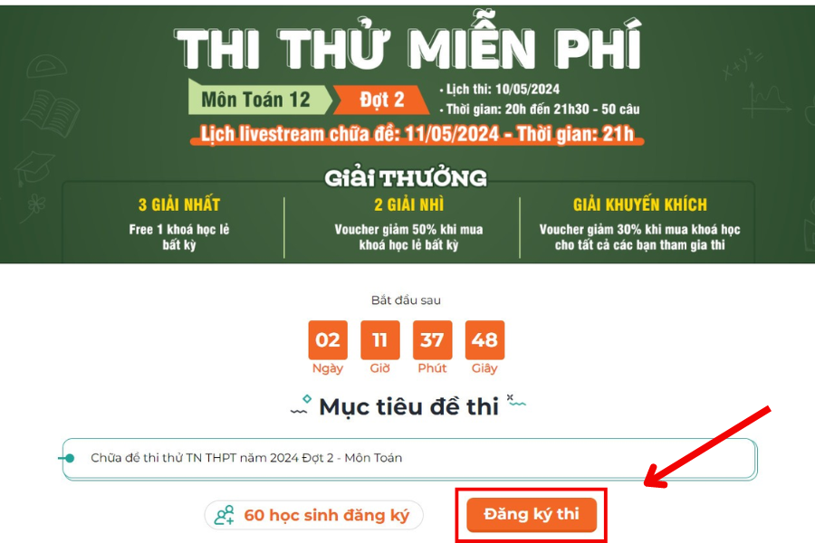 Bước 3: Chọn nút "Đăng ký thi"