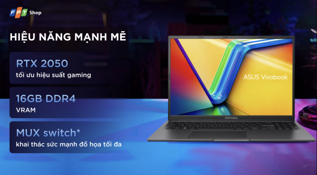 Máy tính xách tay Asus Gaming Vivobook K3605ZF-RP634W i5-12500H/16GB/512GB/16""/RTX2050 4GB/Win11