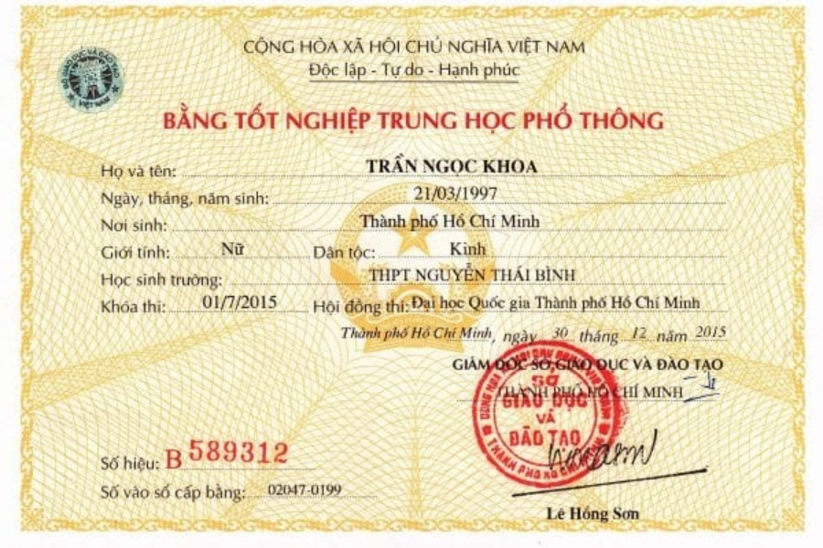 Bằng tốt nghiệp THPT hiện nay