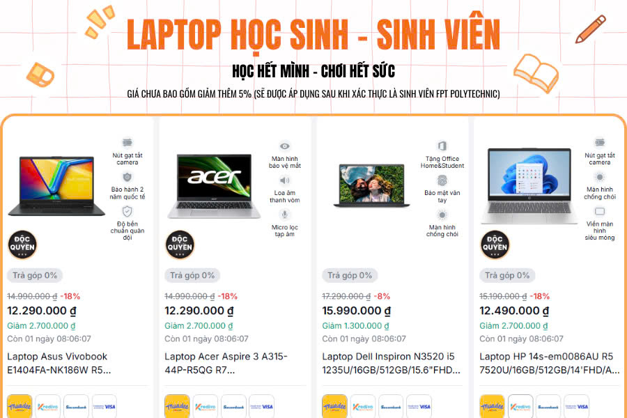 Laptop dành cho học sinh - sinh viên