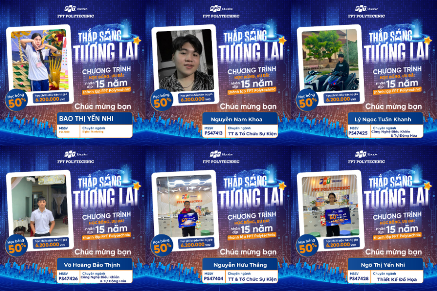 Danh sách các "học bá" chính thức ghi tên trên bảng vàng học bổng Thắp Sáng Tương Lai tại FPT Polytechnic Hồ Chí Minh