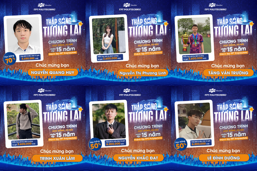 Danh sách các "học bá" chính thức ghi tên trên bảng vàng học bổng Thắp Sáng Tương Lai tại FPT Polytechnic Hà Nội