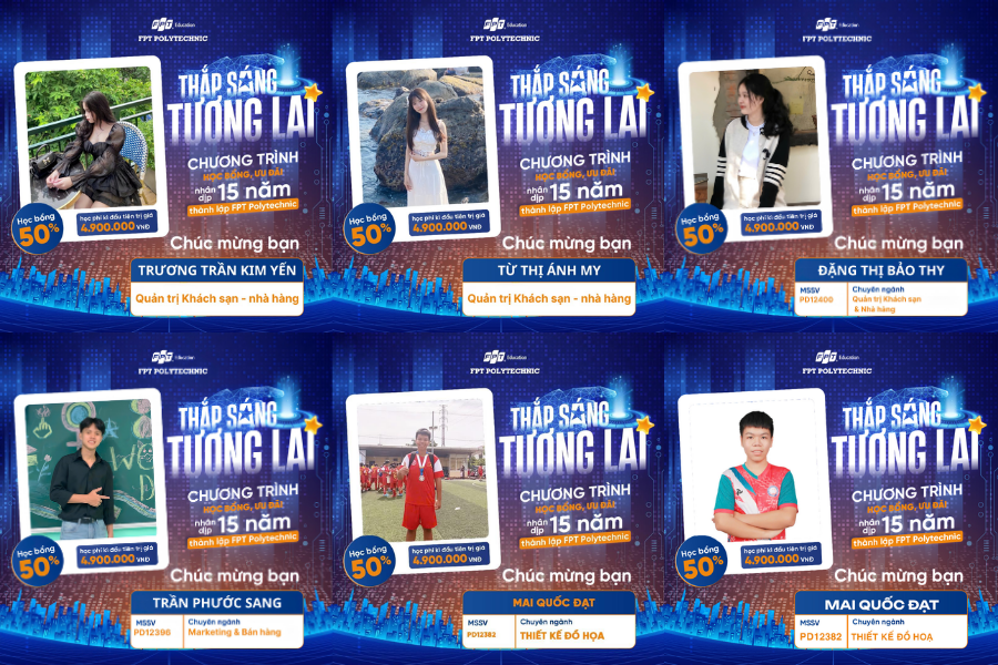 Danh sách các "học bá" chính thức ghi tên trên bảng vàng học bổng Thắp Sáng Tương Lai tại FPT Polytechnic Đà Nẵng