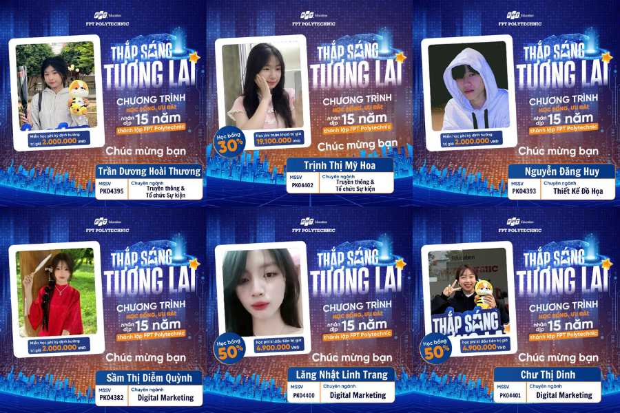 Danh sách các "học bá" chính thức ghi tên trên bảng vàng học bổng Thắp Sáng Tương Lai tại FPT Polytechnic Tây Nguyên