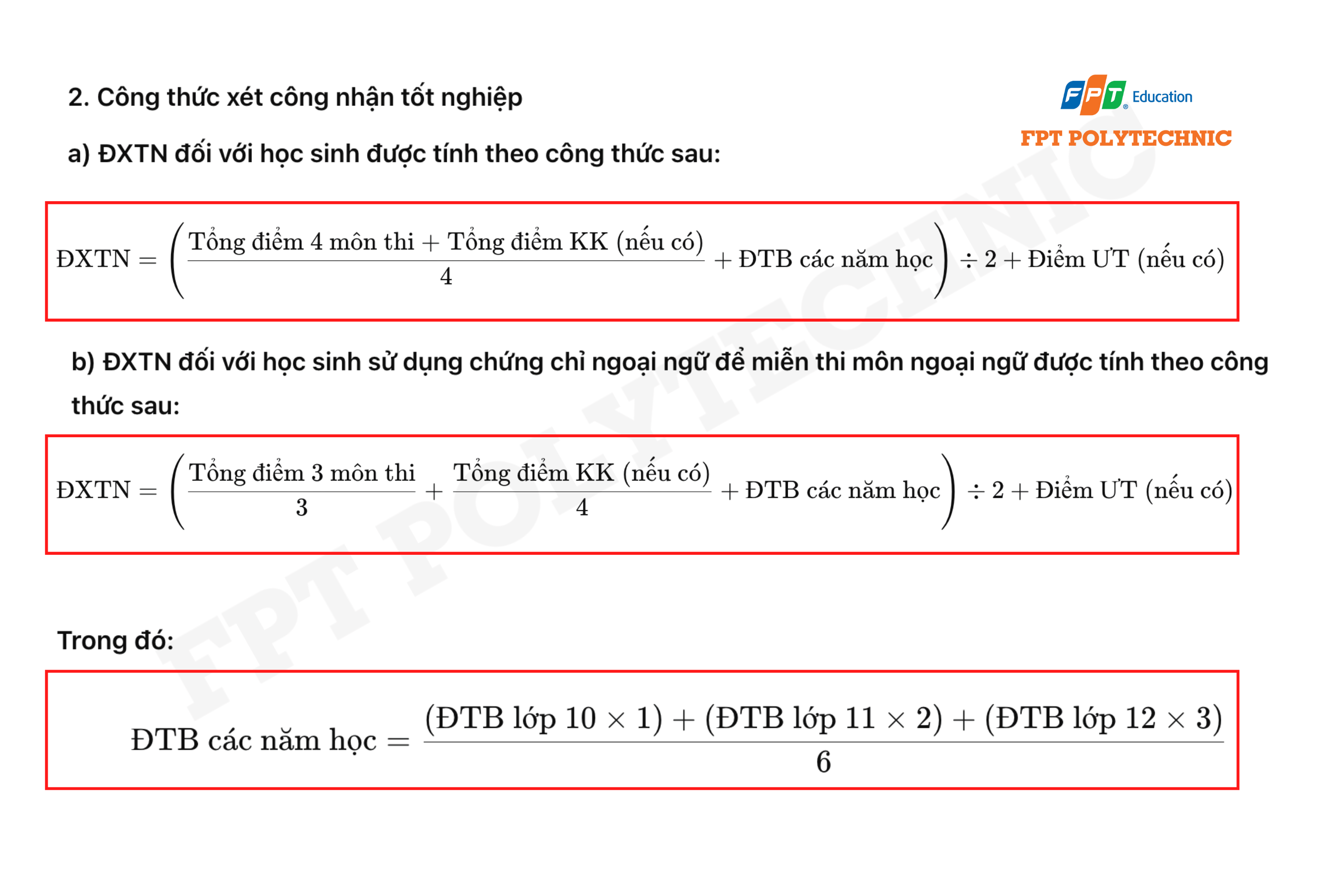 Công thức tính điểm xét tốt nghiệp THPT 2025