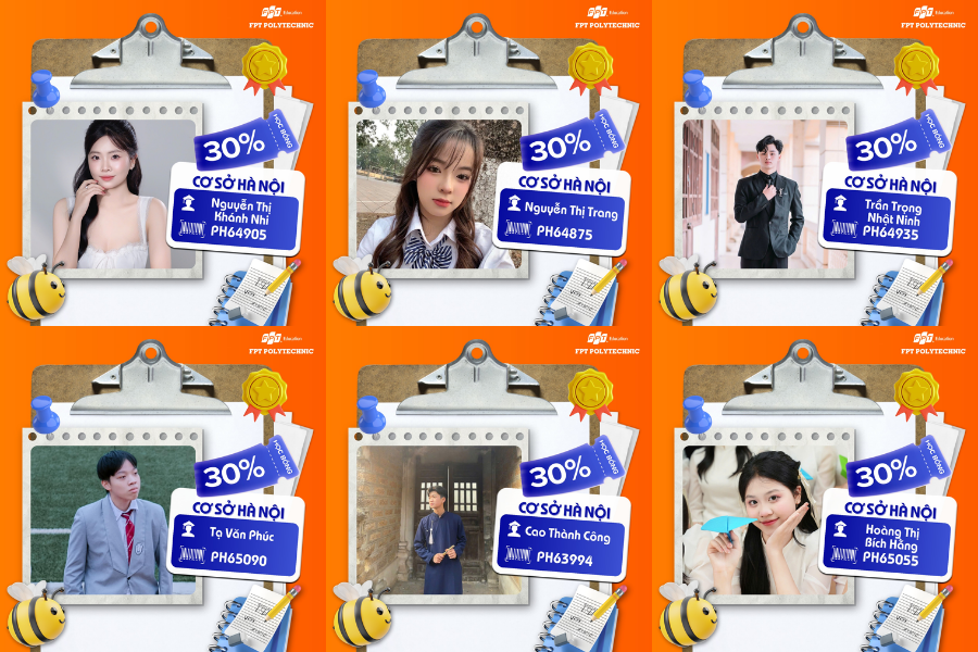 Danh sách những gương mặt xuất sắc đã "Vượt vũ môn" rinh học bổng 30% toàn khóa thành công tại FPT Polytechnic Hà Nội