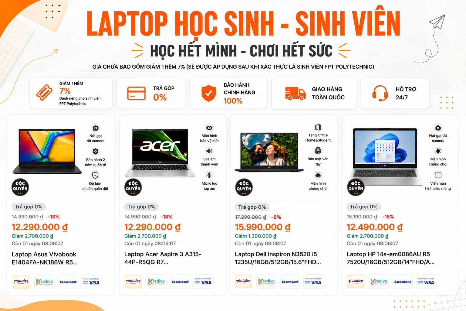 Tất cả các dòng laptop phù hợp dành cho học sinh - sinh viên