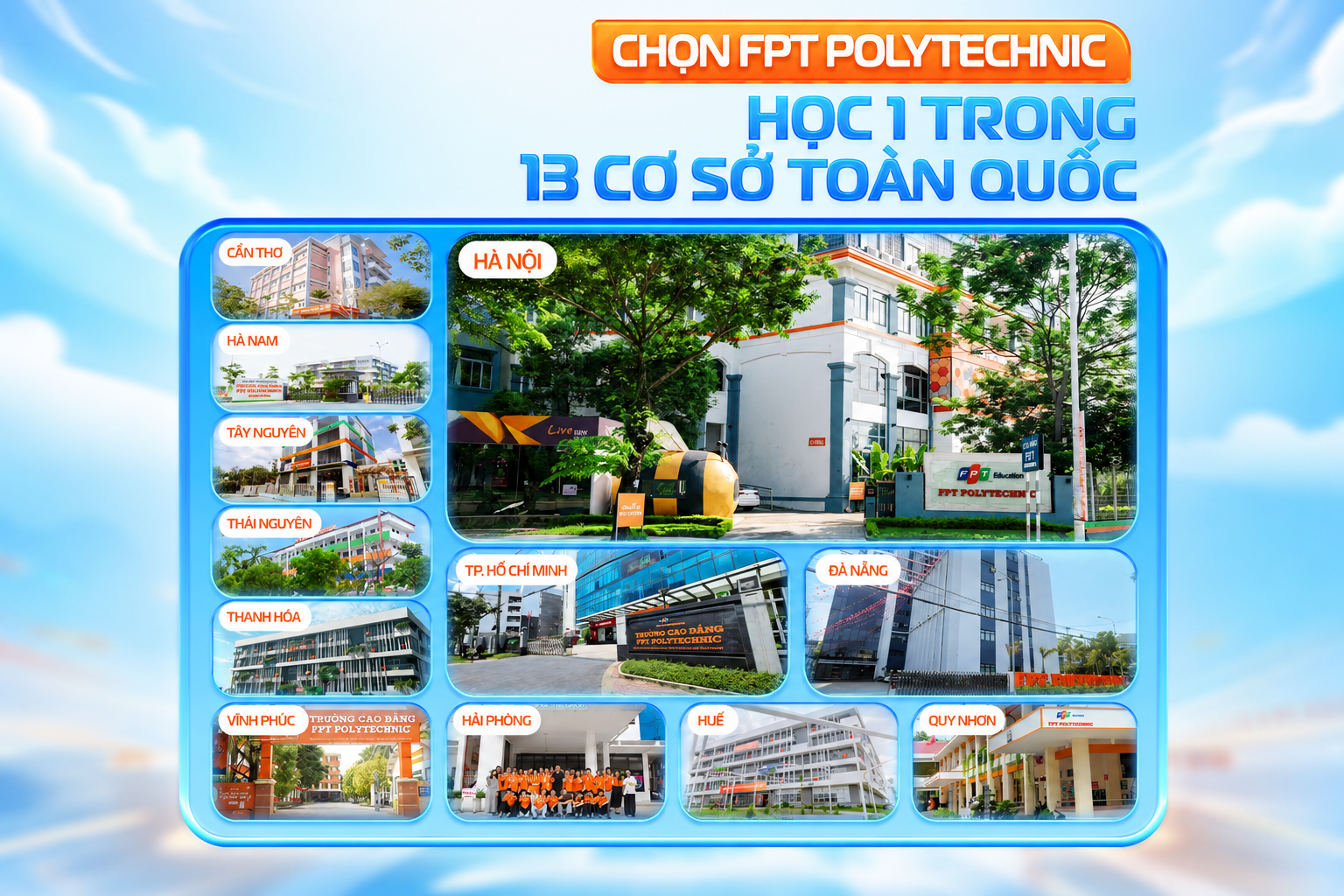 13 cơ sở trải dài khắp toản quốc